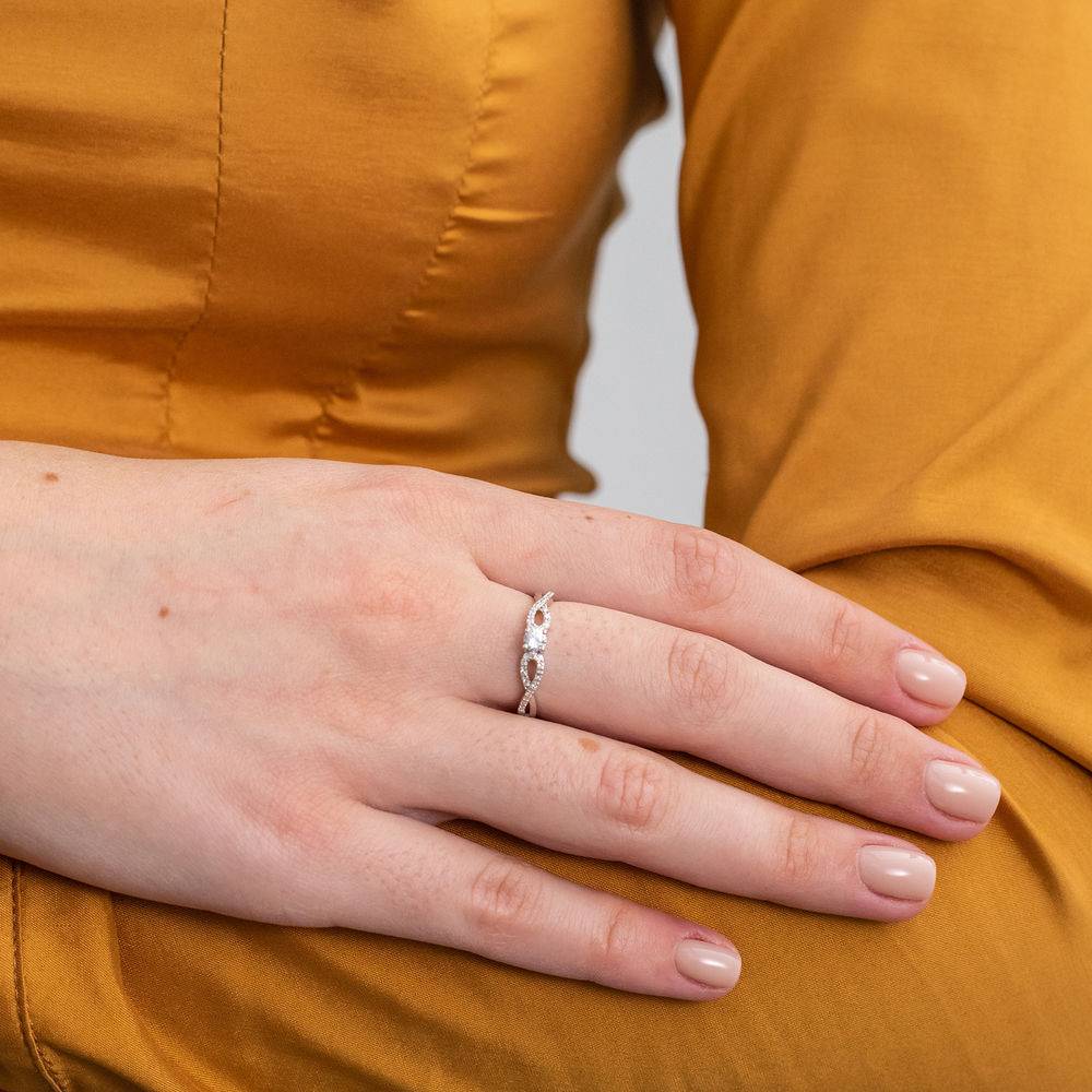 1/10 C.T T.W. Diamond and 1/4 C.T T.G.W. Lab-grown White Sapphire Ring in Sterling Silver-4 product photo