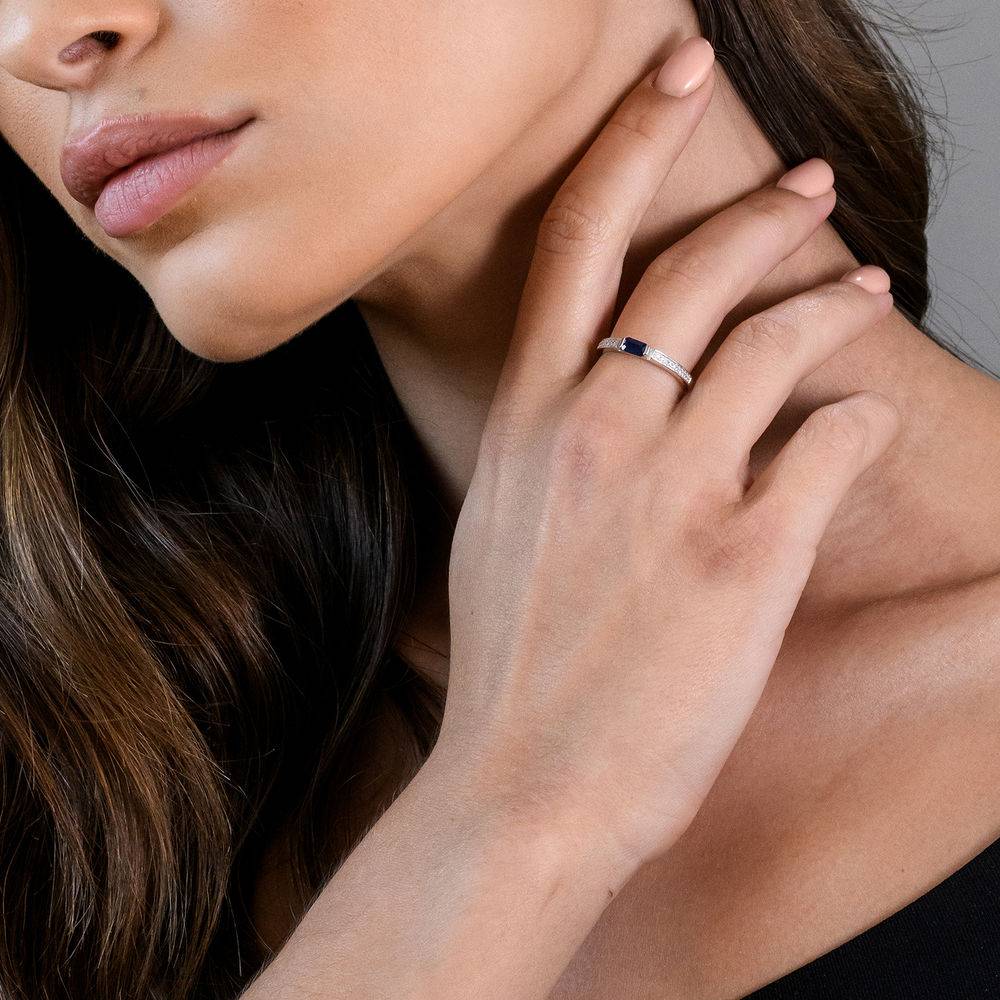 1/10 CT. T.W. Diamond and 1/3 CT. T.G.W. Octagonal-Cut Sapphire Ring in 10k White Gold-1 product photo