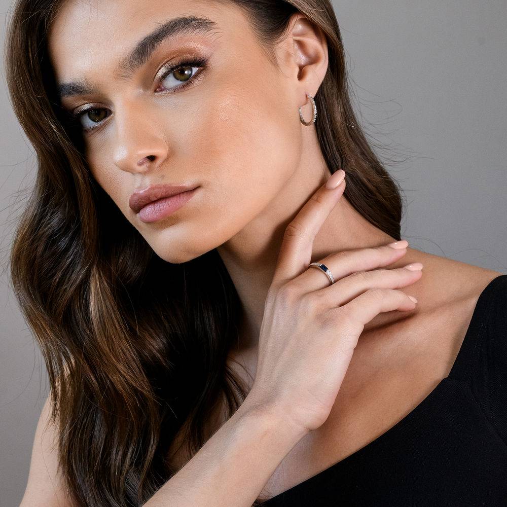 1/10 CT. T.W. Diamond and 1/3 CT. T.G.W. Octagonal-Cut Sapphire Ring in 10k White Gold-2 product photo