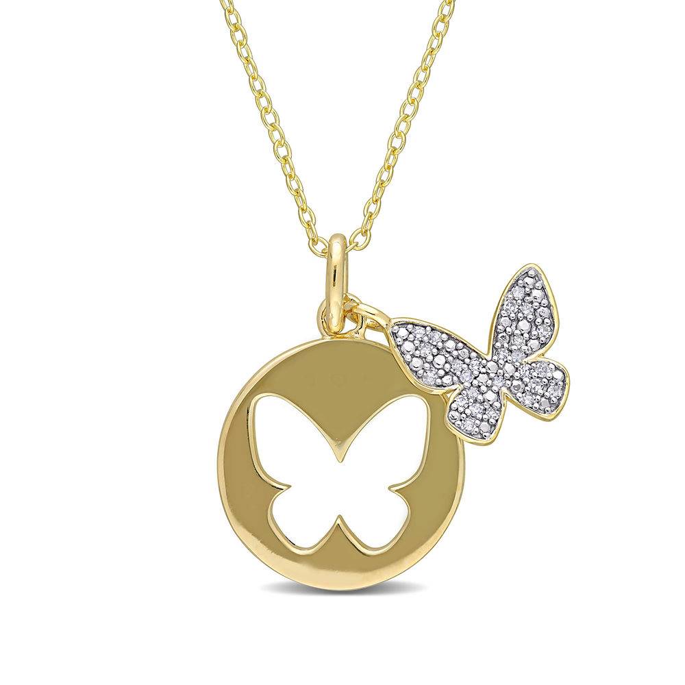 1/10 CT. T.W. Diamond Butterfly Necklace in Gold Plated Sterling Silver-2 product photo