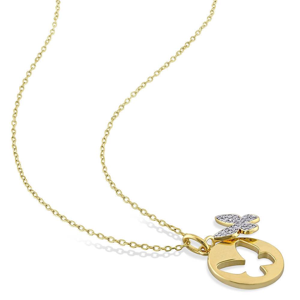 1/10 CT. T.W. Diamond Butterfly Necklace in Gold Plated Sterling Silver-3 product photo
