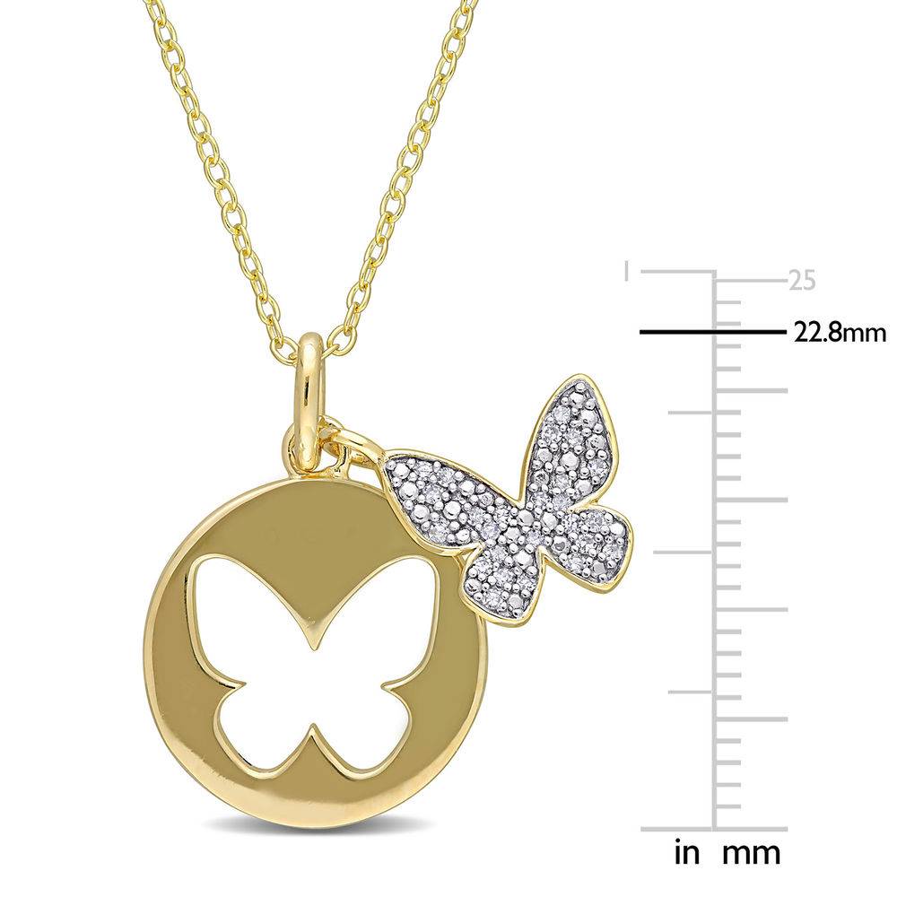 1/10 CT. T.W. Diamond Butterfly Necklace in Gold Plated Sterling Silver-5 product photo
