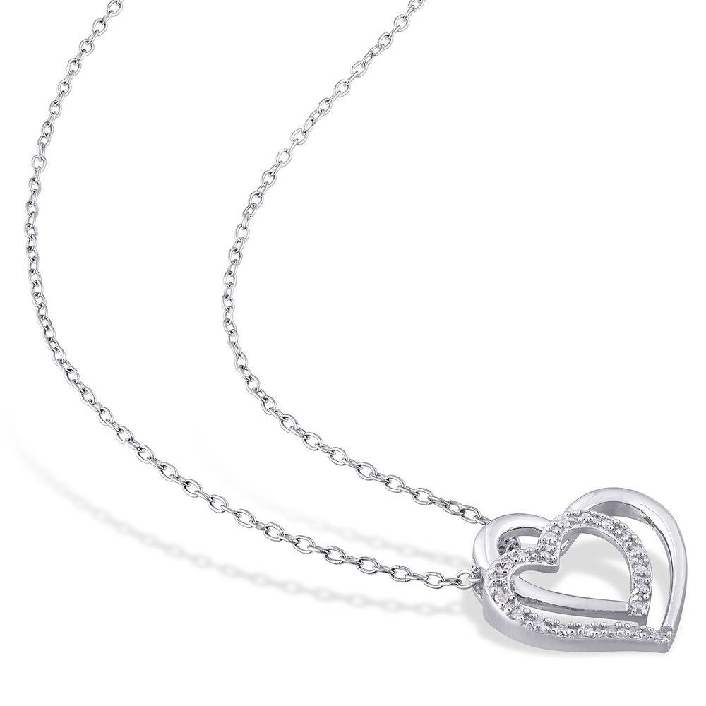 1/10 CT. T.W. Diamond Doble Heart Pendant in Sterling Silver-2 product photo