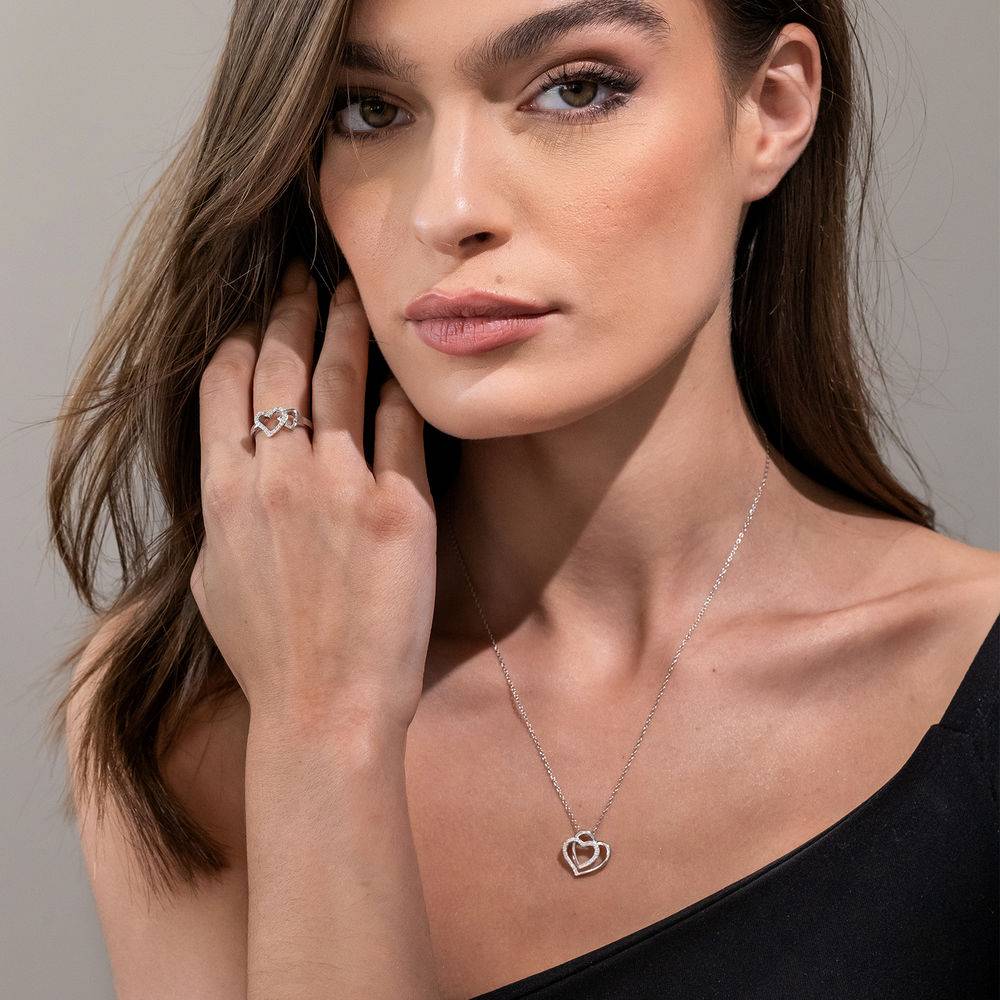 1/10 CT. T.W. Diamond Doble Heart Pendant in Sterling Silver-4 product photo