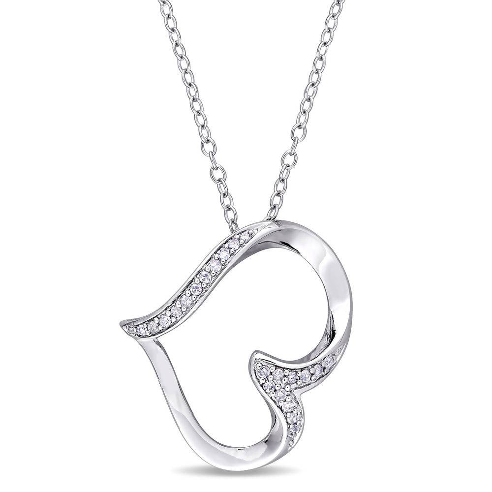 1/10 CT. T.W. Diamond Hanging Heart Necklace in Sterling Silver-1 product photo