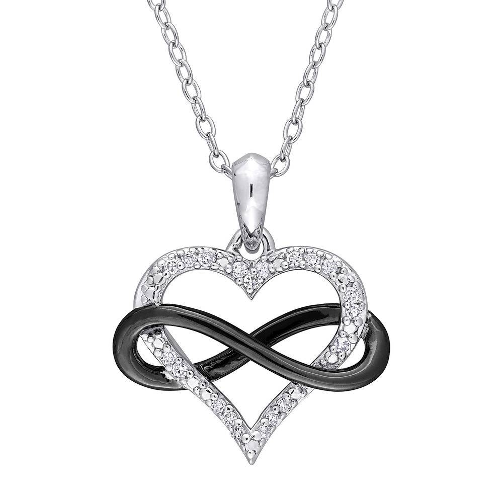 test 1/10 CT. T.W. Diamond Heart Pendant in Sterling Silver with Black Rhodium Plated Infinity Interlocked-2 product photo