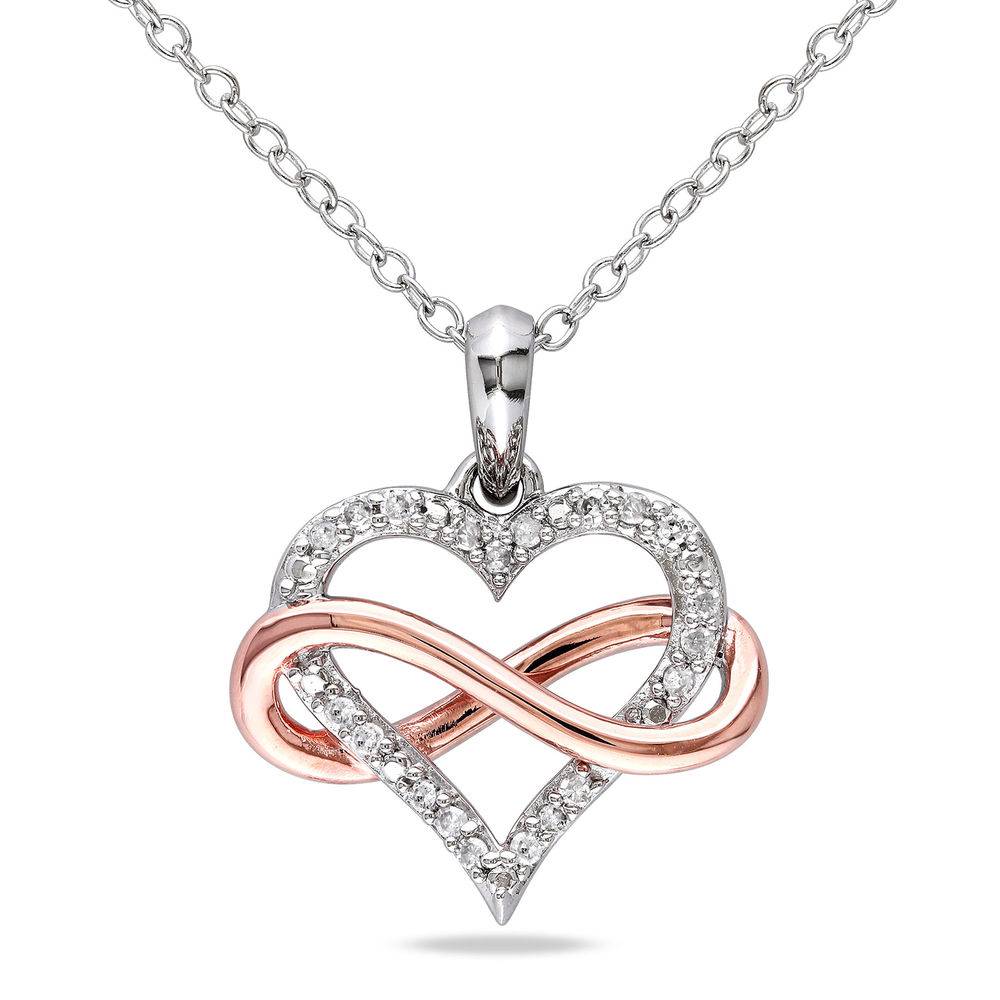 1/10 CT. T.W. Diamond Heart Pendant in Sterling Silver with Rose Gold Plated Infinity Interlocked-1 product photo