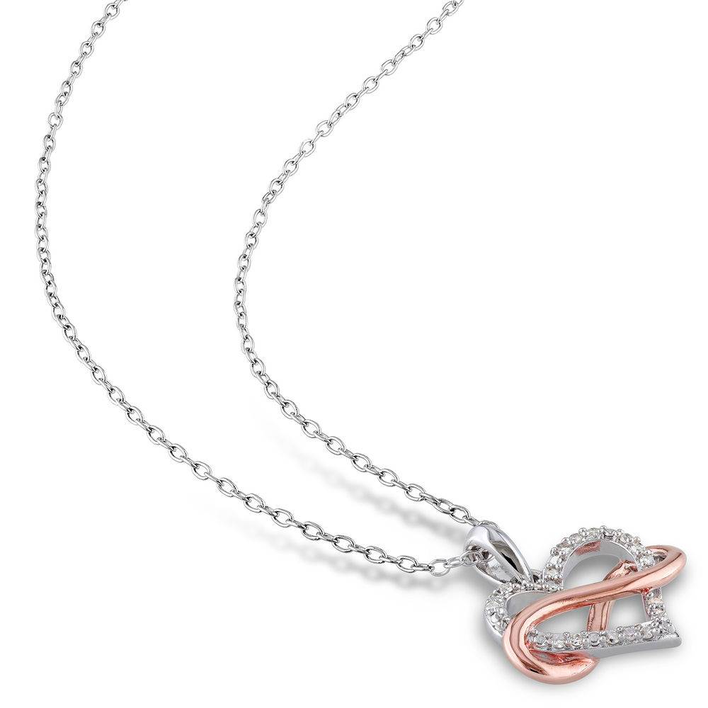 1/10 CT. T.W. Diamond Heart Pendant in Sterling Silver with Rose Gold Plated Infinity Interlocked-2 product photo
