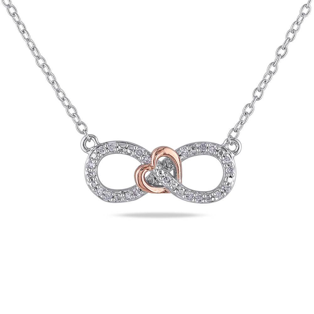 1/10 CT. T.W. Diamond Infinity Necklace Sterling Silver with Dainty Heart in Rose Gold Plated-1 product photo