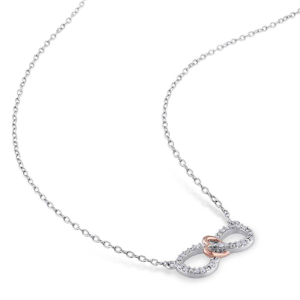 1/10 CT. T.W. Diamond Infinity Necklace Sterling Silver with Dainty Heart in Rose Gold Plated-2 product photo