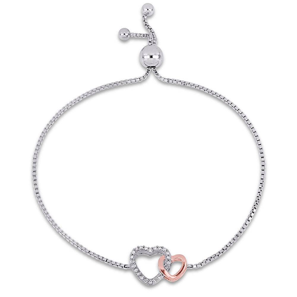 1/10 CT. T.W. Diamond Interlocked Hearts Bolo Bracelet in Sterling Silver and Rose Gold Plated-1 product photo