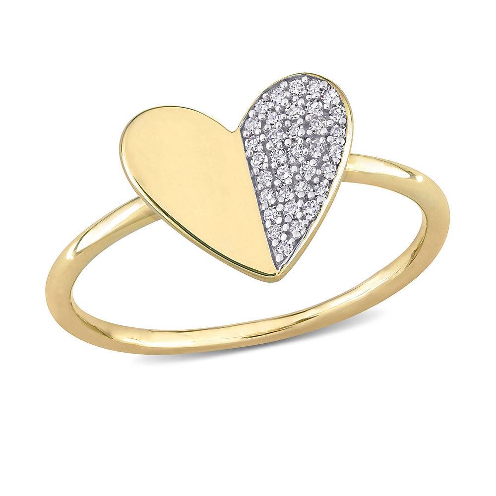 1/10 CT. T.W. Diamond Laser-Cut Heart Ring in 10k Yellow Gold-1 product photo