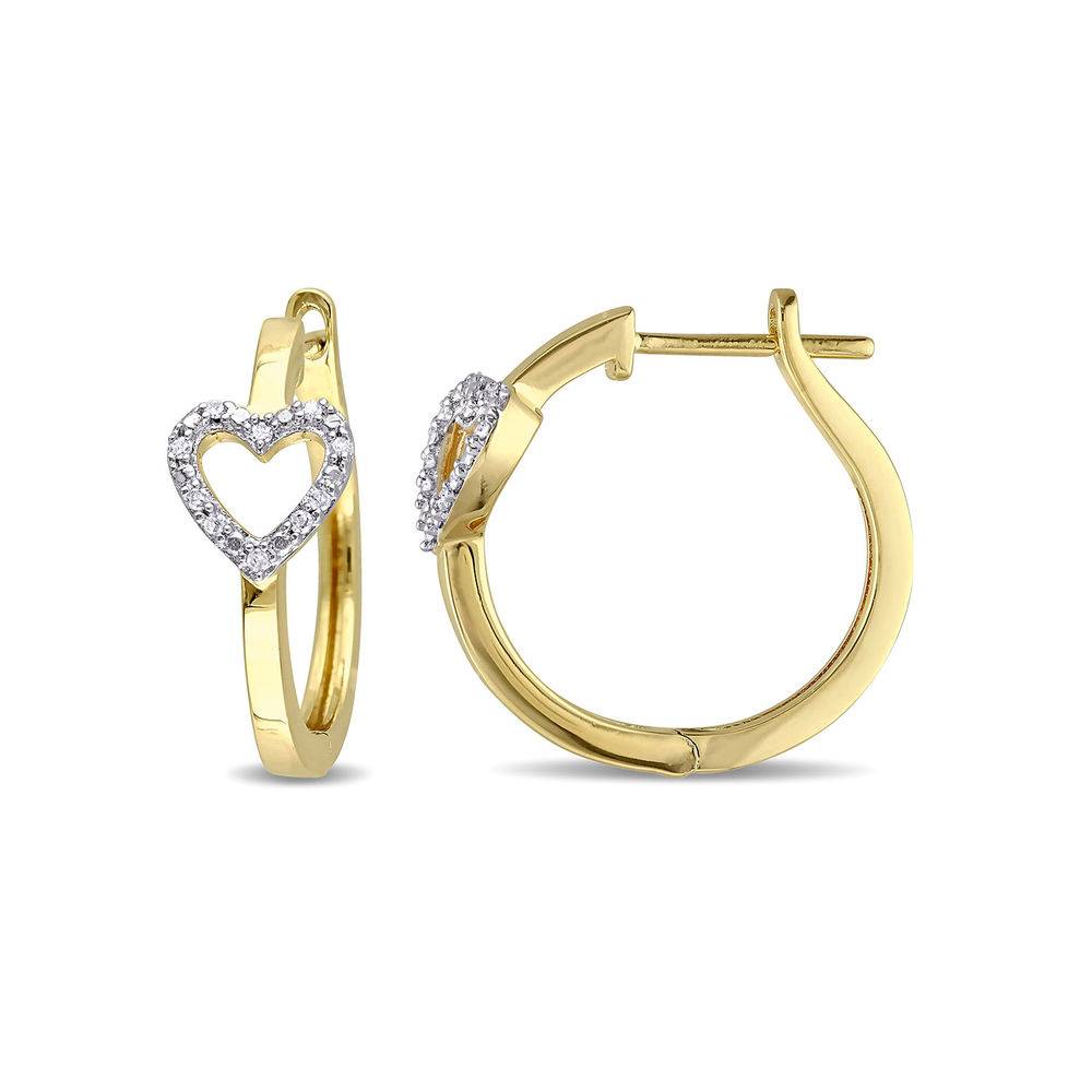 1/10 CT. T.W. Diamond Mini Heart Hoop Earrings in Gold Plated Sterling Silver-1 product photo