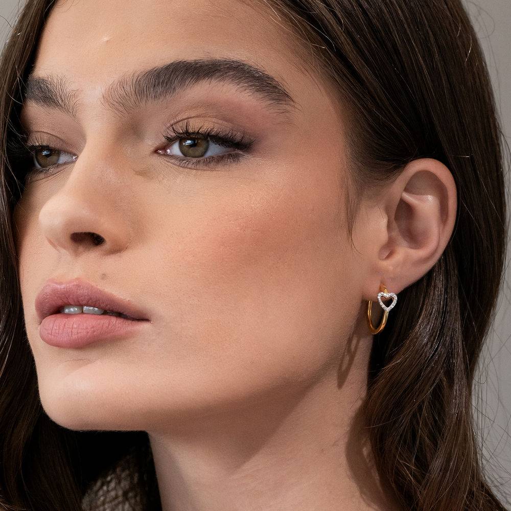 1/10 CT. T.W. Diamond Mini Heart Hoop Earrings in Gold Plated Sterling Silver-3 product photo