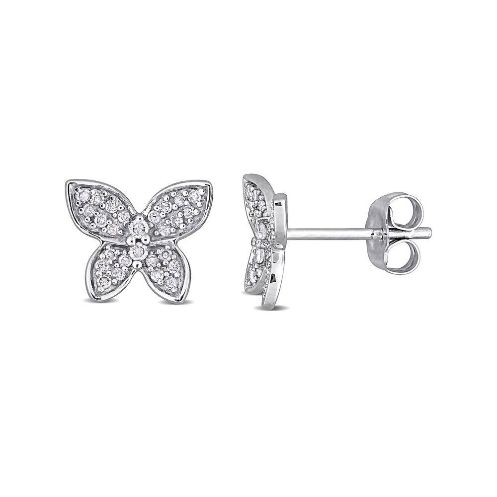 1/5 CT. T.W. Diamond Butterfly Stud Earrings in 10k White Gold-1 product photo