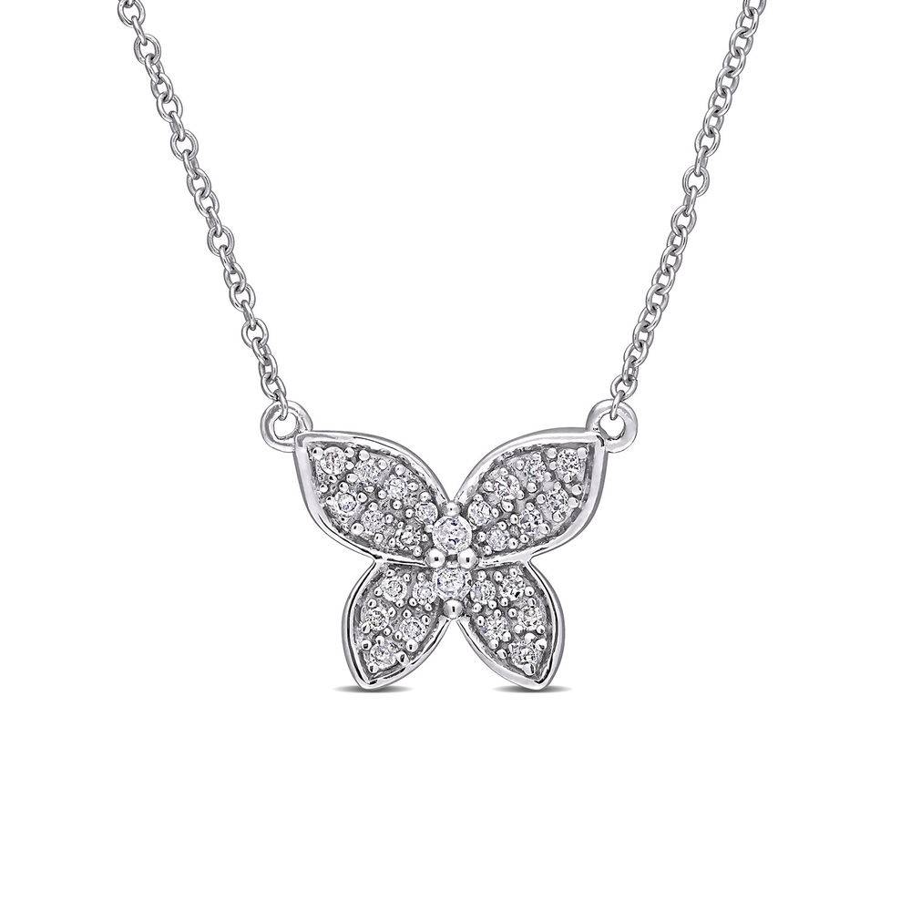 1/8 CT. T.W. Diamond Butterfly Necklace in 10k White Gold-1 product photo