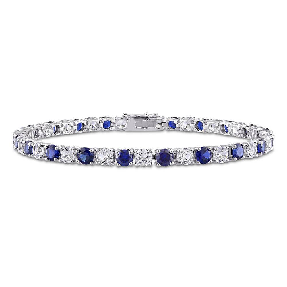 test 123 14 1/4 CT TGW Created Blue & White Sapphire Bracelet  in Sterling Silver-2 product photo