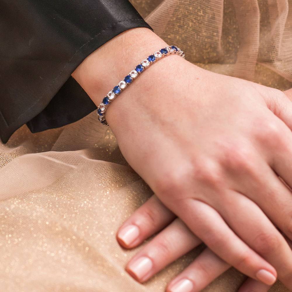 test 123 14 1/4 CT TGW Created Blue & White Sapphire Bracelet  in Sterling Silver-1 product photo