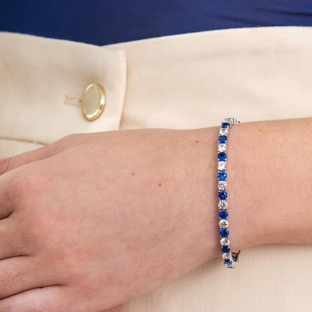 test 123 14 1/4 CT TGW Created Blue & White Sapphire Bracelet  in Sterling Silver-6 product photo