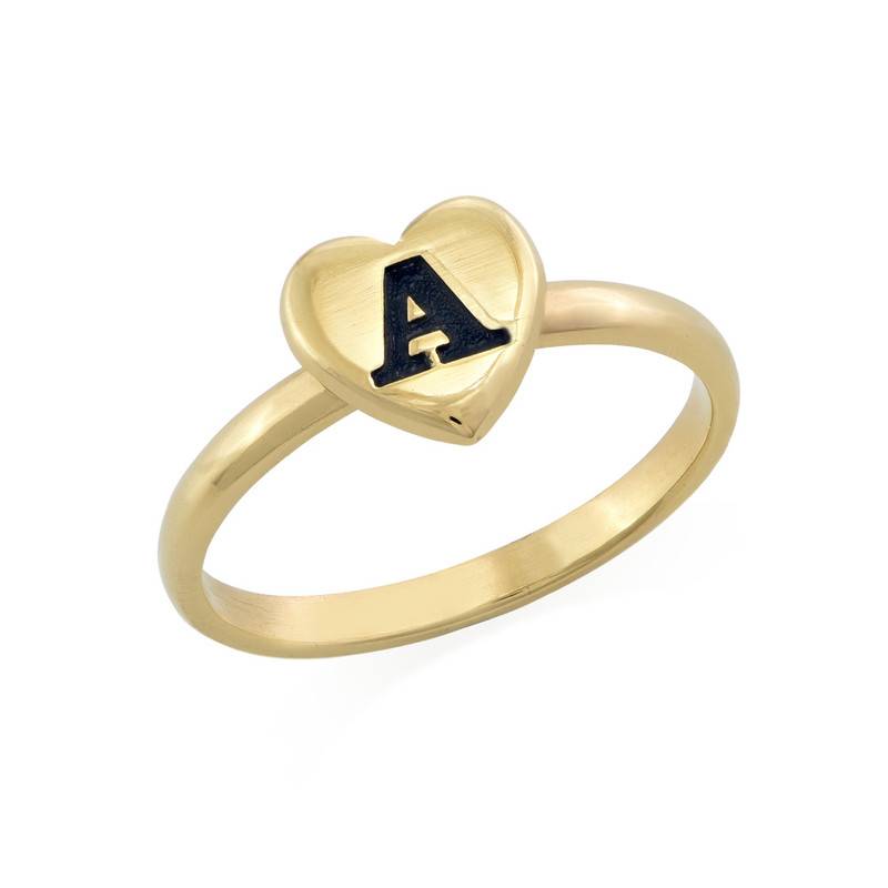 18K Gold Plated Heart Initial Stacking Ring-1 product photo