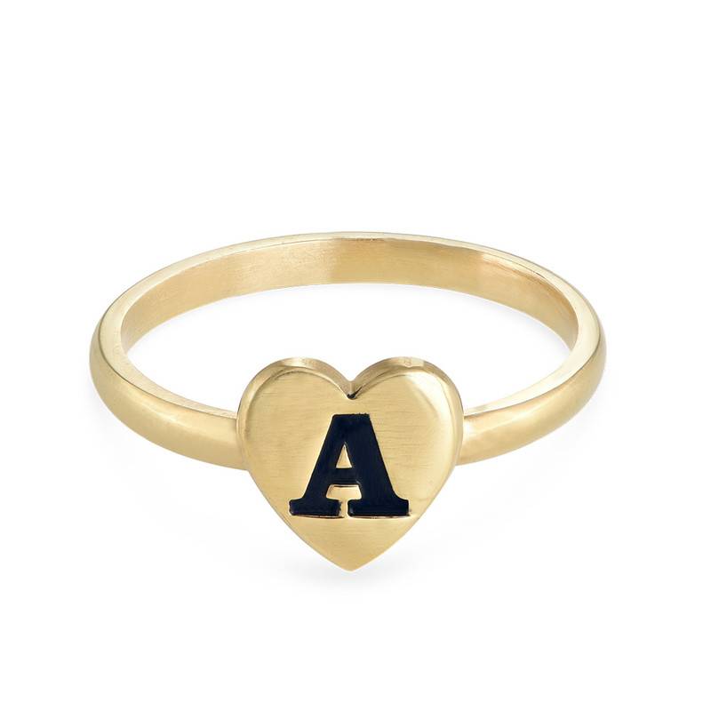 18K Gold Plated Heart Initial Stacking Ring-2 product photo