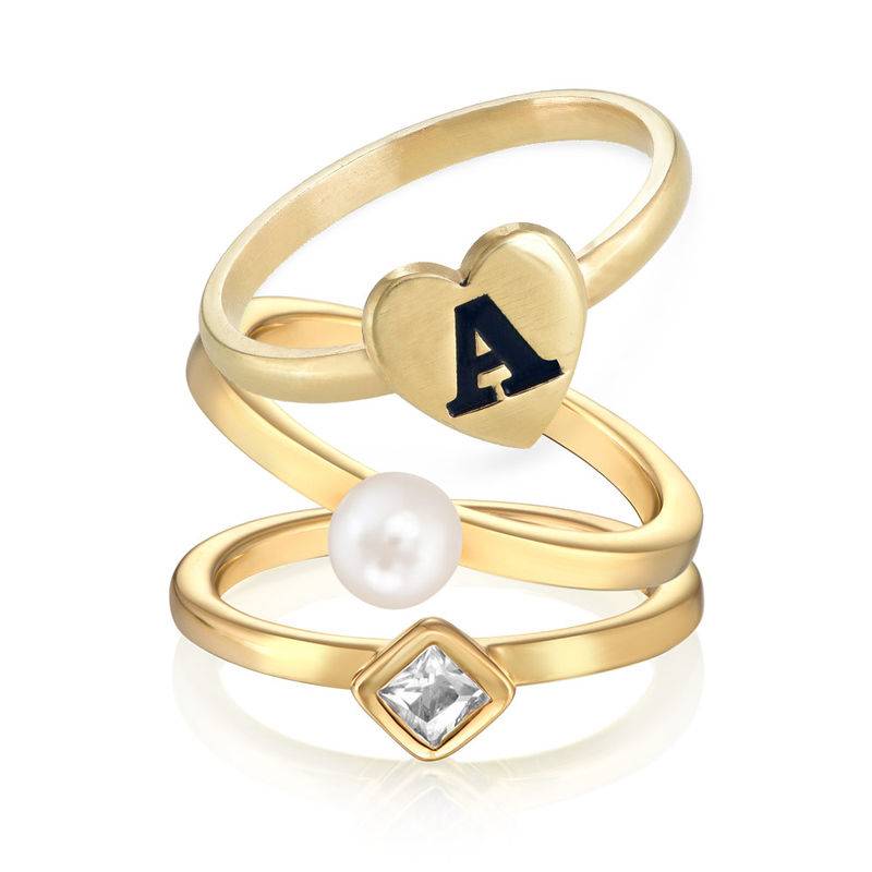 18K Gold Plated Heart Initial Stacking Ring-3 product photo