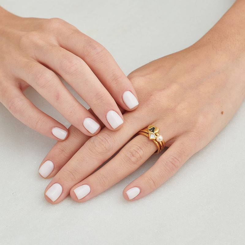 18K Gold Plated Heart Initial Stacking Ring-5 product photo
