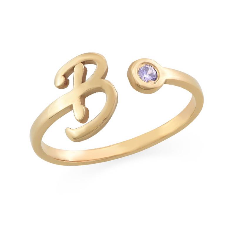 18K Gold Plated Open Initial Birthstone Ring-1 product photo