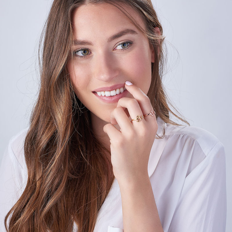 18K Gold Plated Open Initial Birthstone Ring-3 product photo