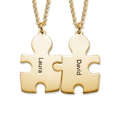 18k Gold Plated Silver Couple's Puzzle Love Necklaces-2 product photo