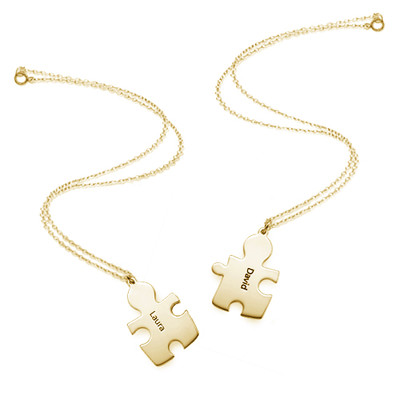 18k Gold Plated Silver Couple's Puzzle Love Necklaces-4 product photo