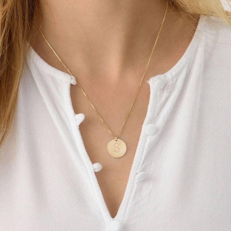 18k Gold Vermeil Charm Necklace with Initial and Diamond-3 product photo