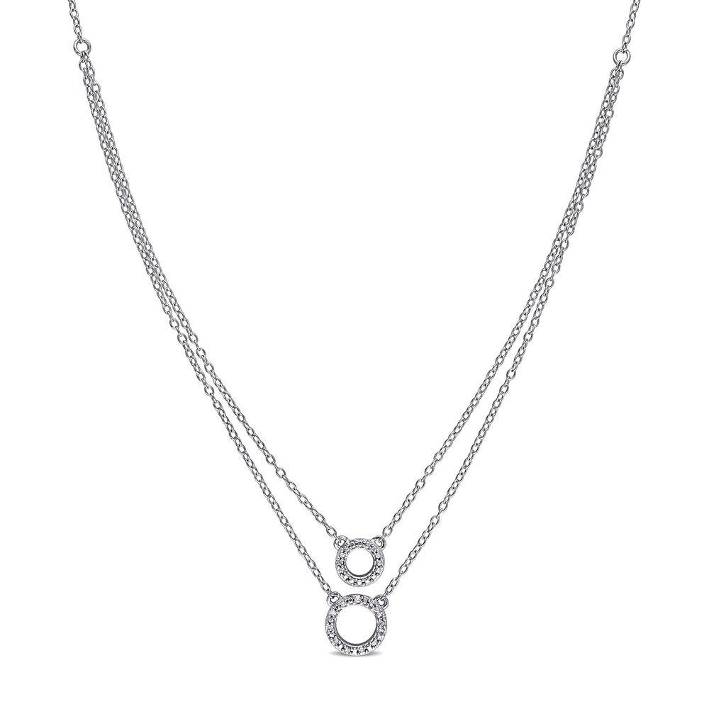 2 Layer Necklace with Pettit Circle Pendants in Sterling Silver with Diamonds-1 product photo
