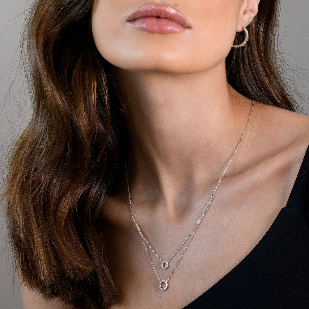 2 Layer Necklace with Pettit Circle Pendants in Sterling Silver with Diamonds-3 product photo