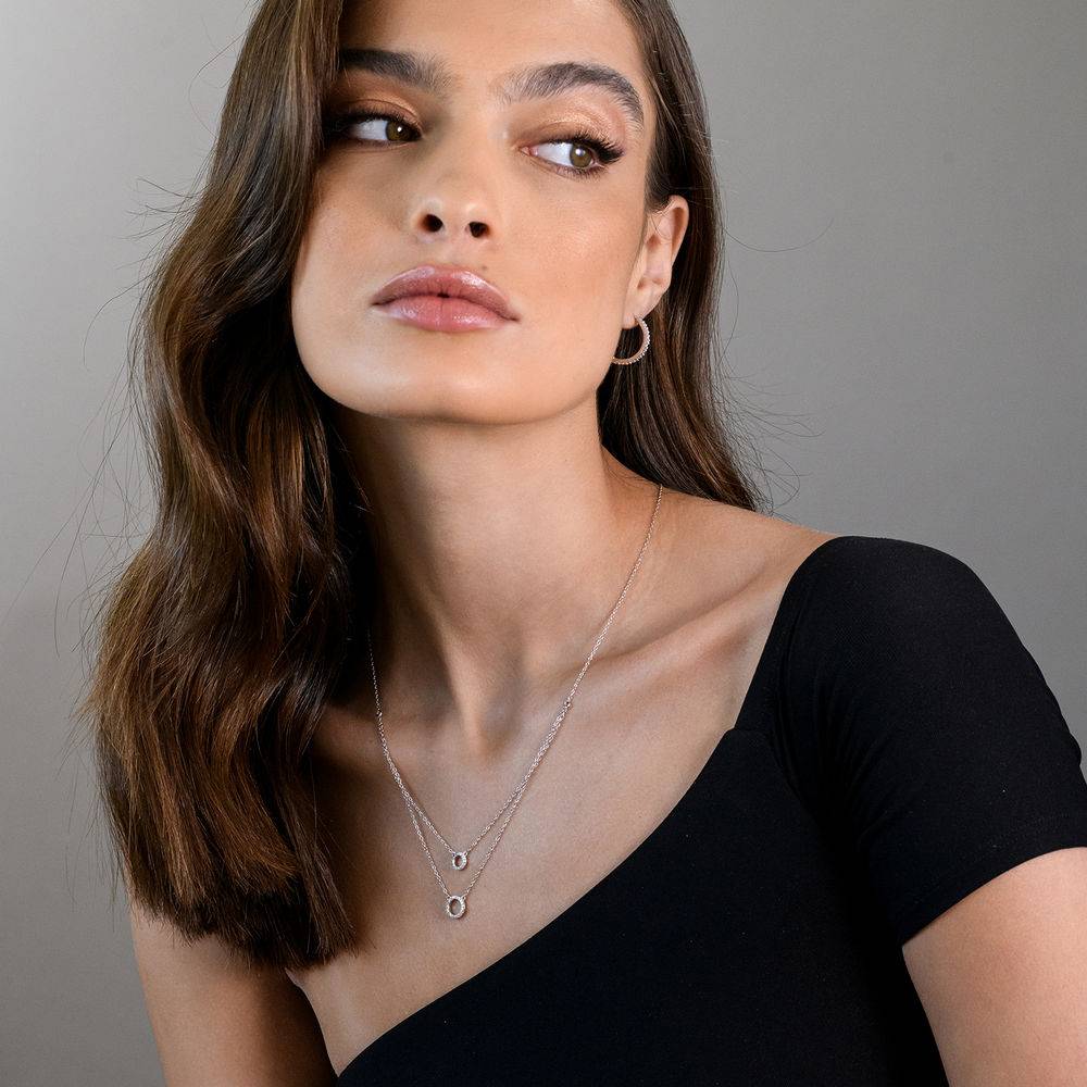 2 Layer Necklace with Pettit Circle Pendants in Sterling Silver with Diamonds-4 product photo