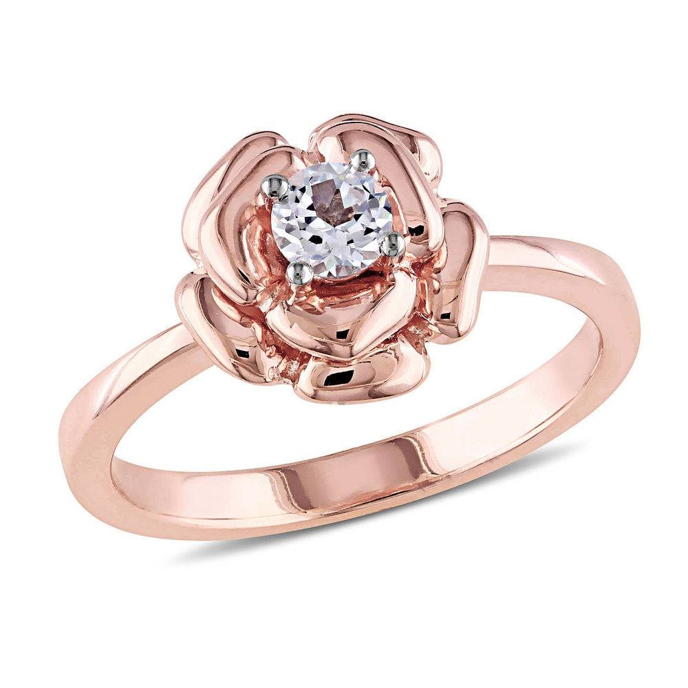 4.0mm Lab-Created White Sapphire Rose Flower Ring in Rose Gold Plated Sterling Silver-1 product photo