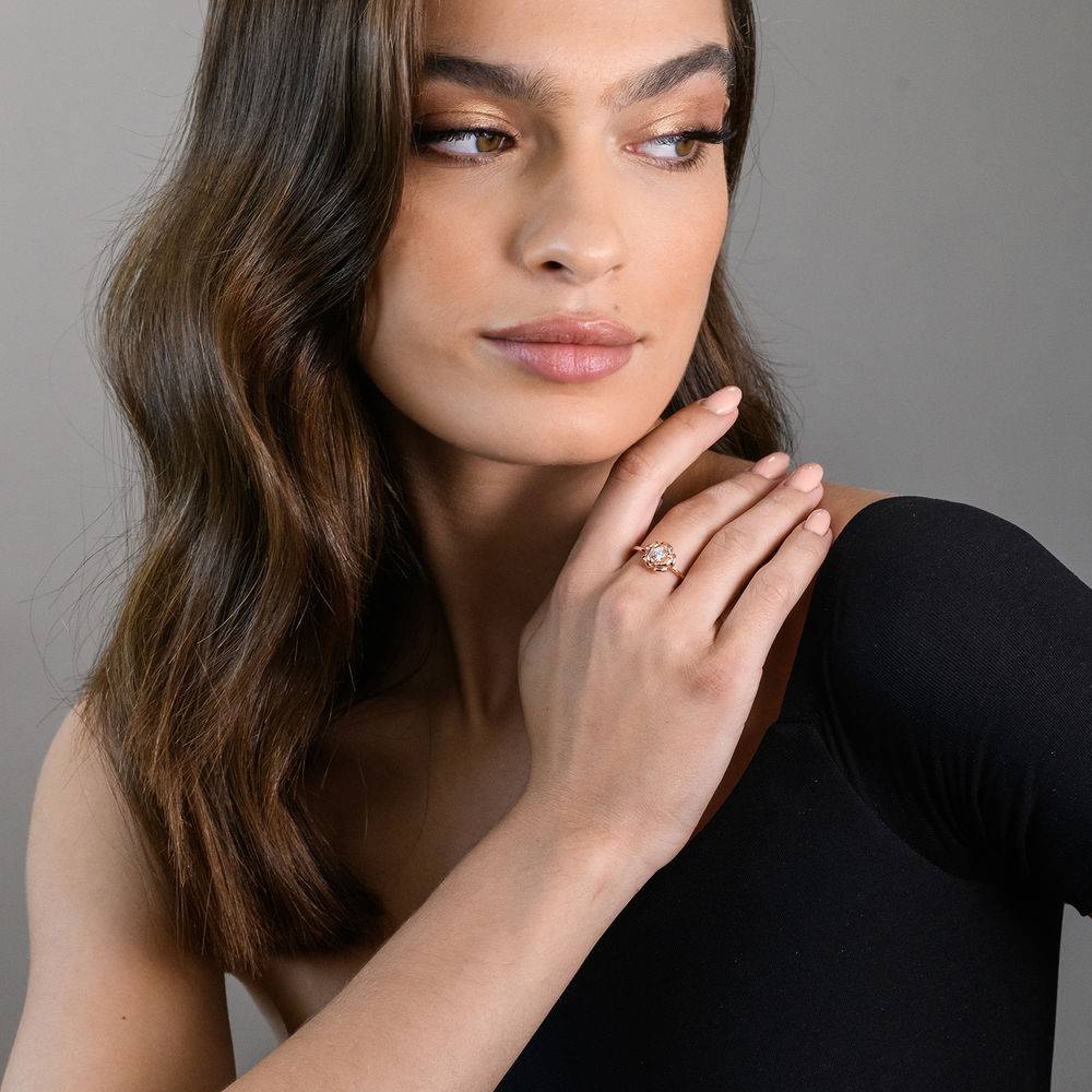 4.0mm Lab-Created White Sapphire Rose Flower Ring in Rose Gold Plated Sterling Silver-4 product photo