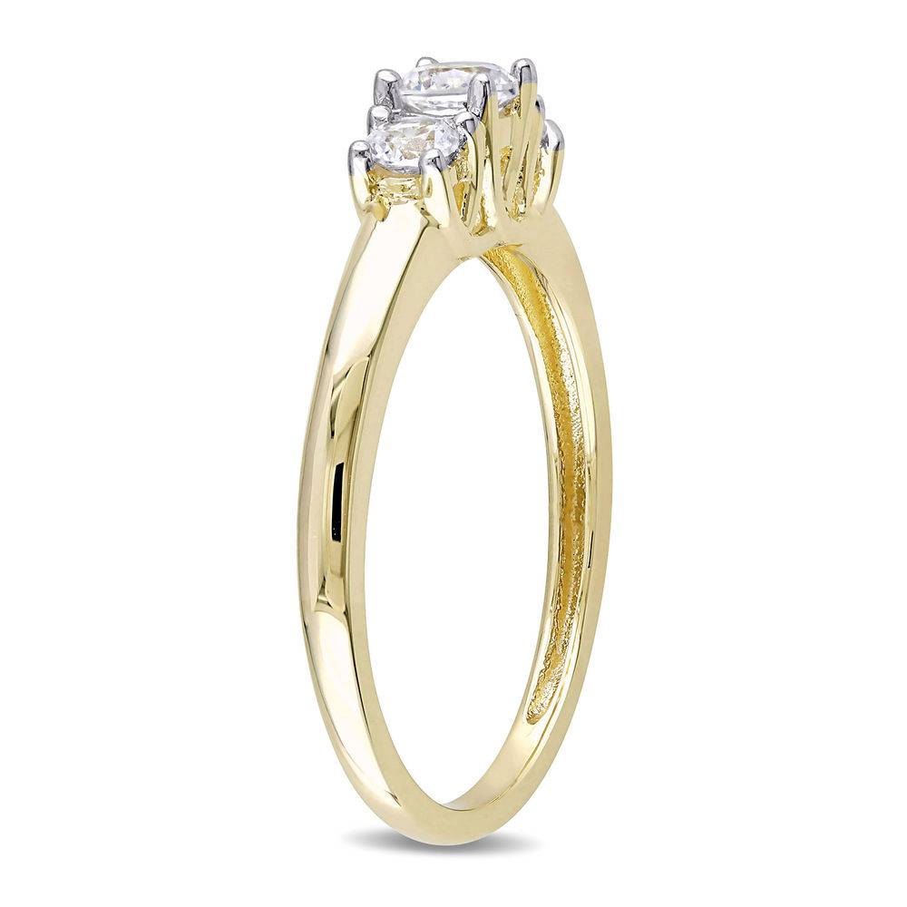 5/8 C.T T.G.W. Lab-grown White Sapphire 3-Stone Ring in 10K Yellow Gold-2 product photo