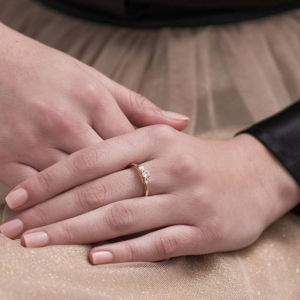 5/8 C.T T.G.W. Lab-grown White Sapphire 3-Stone Ring in 10K Yellow Gold-4 product photo