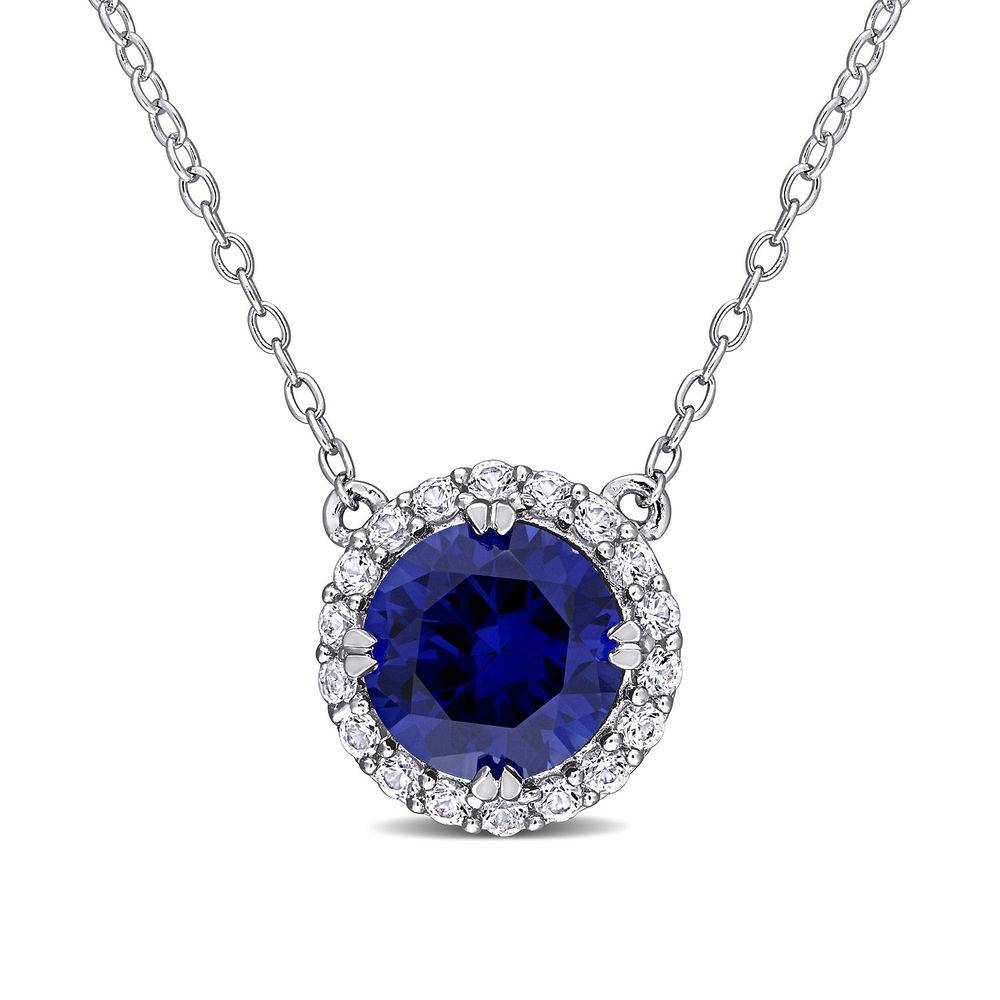 8.0mm Lab-Created Blue and White Sapphires Frame Necklace in Sterling Silver-1 product photo
