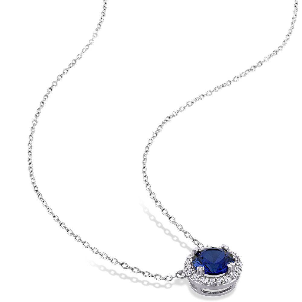 8.0mm Lab-Created Blue and White Sapphires Frame Necklace in Sterling Silver-2 product photo