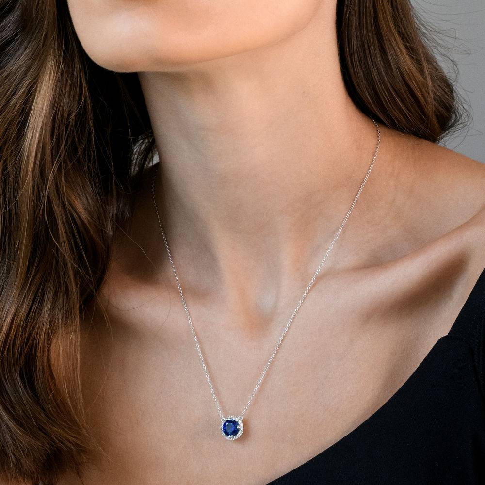 8.0mm Lab-Created Blue and White Sapphires Frame Necklace in Sterling Silver-3 product photo