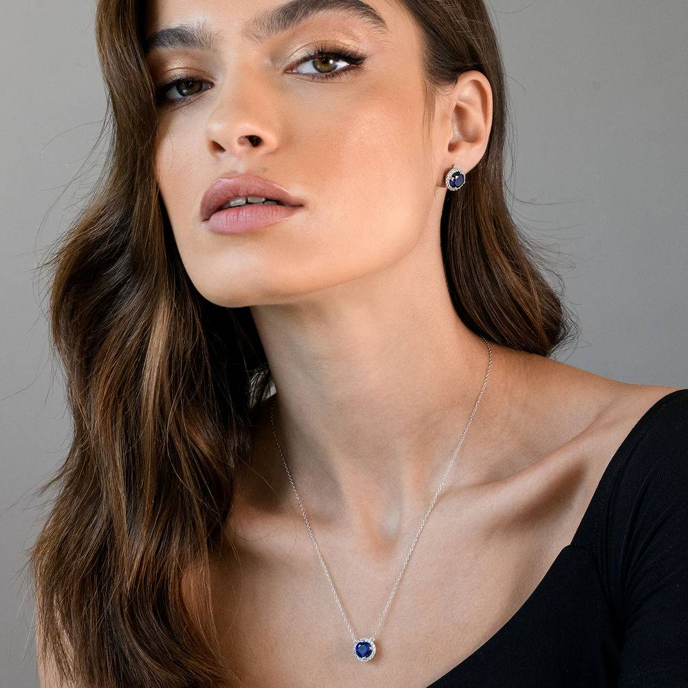 8.0mm Lab-Created Blue and White Sapphires Frame Necklace in Sterling Silver-4 product photo