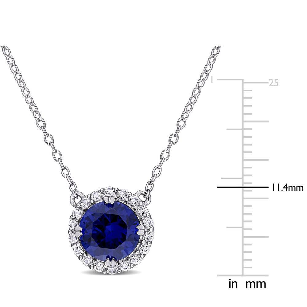 8.0mm Lab-Created Blue and White Sapphires Frame Necklace in Sterling Silver-5 product photo