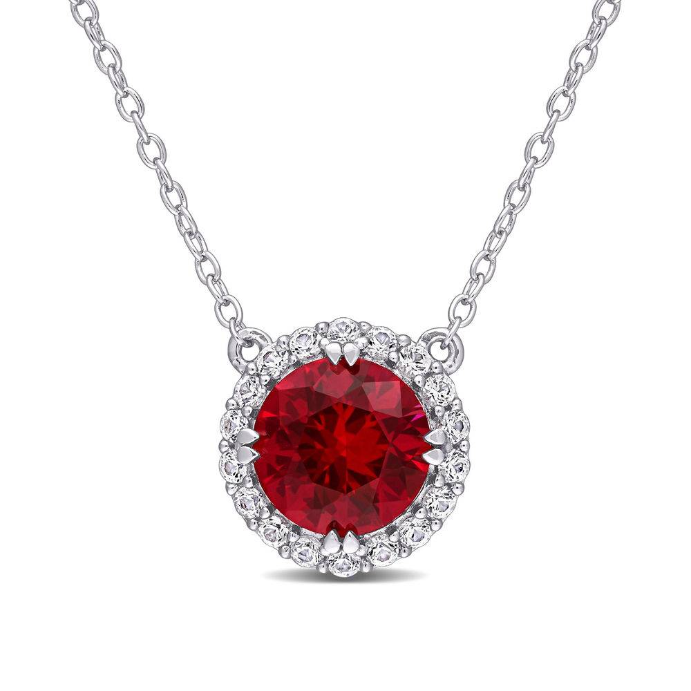 8.0mm Lab-Created Ruby and White Sapphire Frame Necklace in Sterling Silver-1 product photo