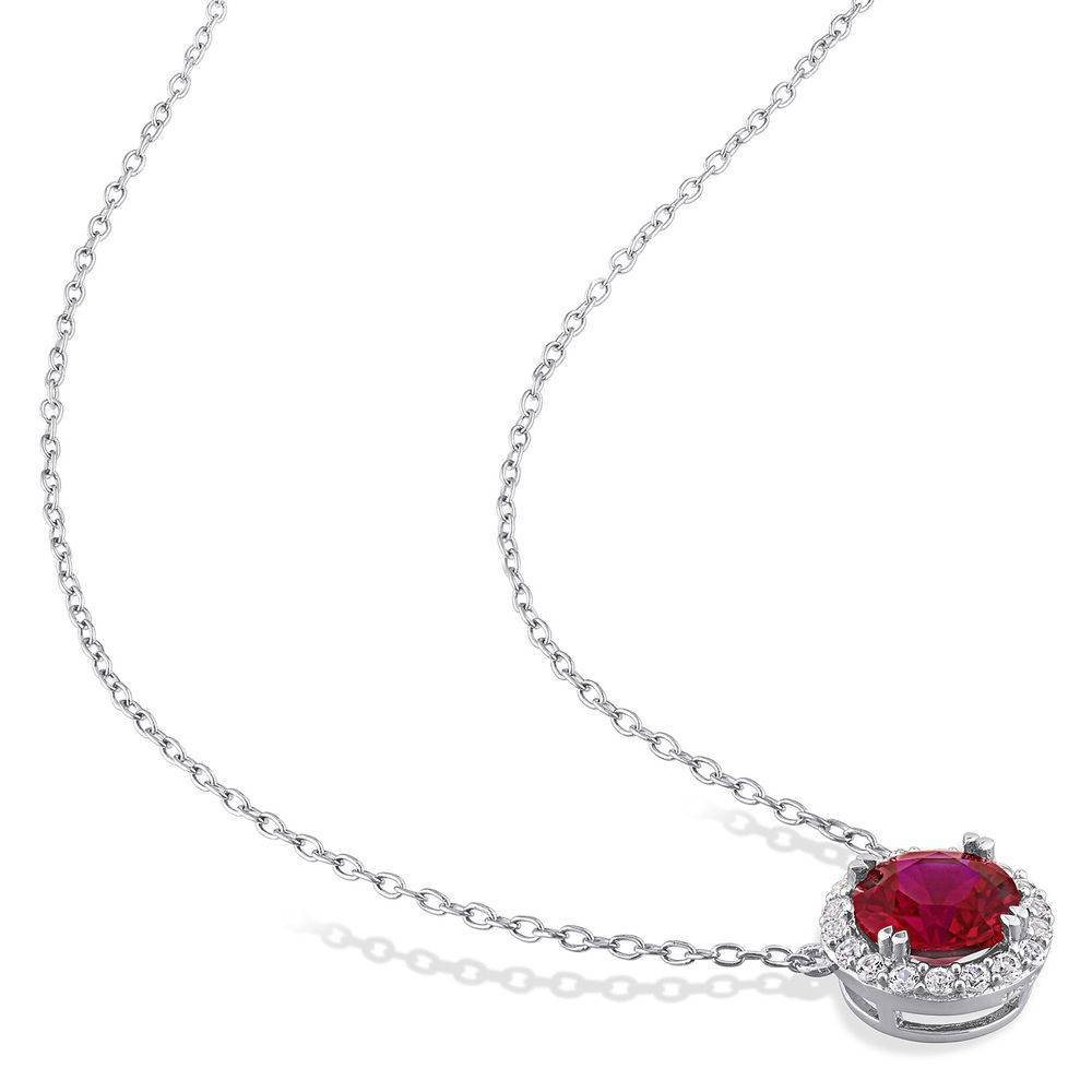 8.0mm Lab-Created Ruby and White Sapphire Frame Necklace in Sterling Silver-2 product photo