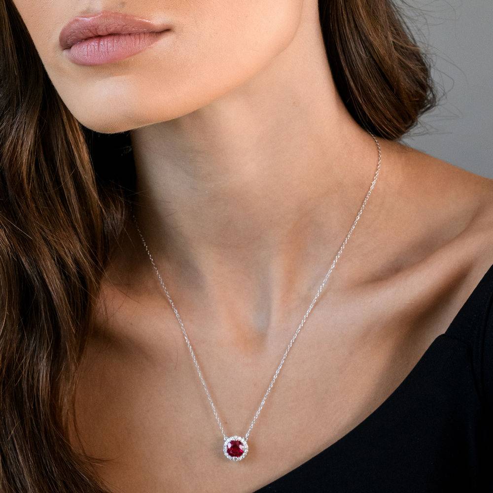 8.0mm Lab-Created Ruby and White Sapphire Frame Necklace in Sterling Silver-3 product photo