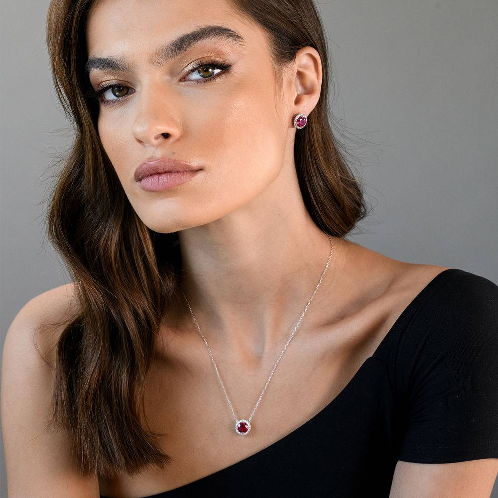 8.0mm Lab-Created Ruby and White Sapphire Frame Necklace in Sterling Silver-4 product photo