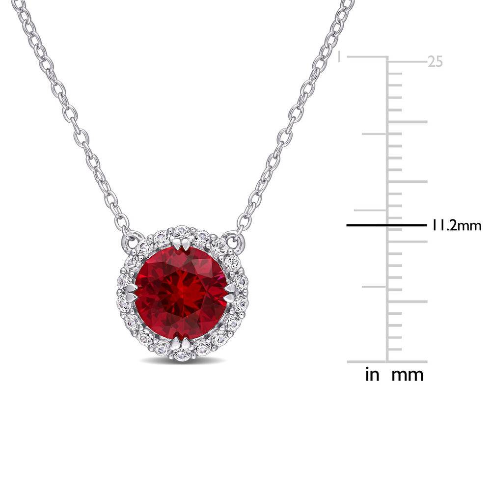 8.0mm Lab-Created Ruby and White Sapphire Frame Necklace in Sterling Silver-5 product photo