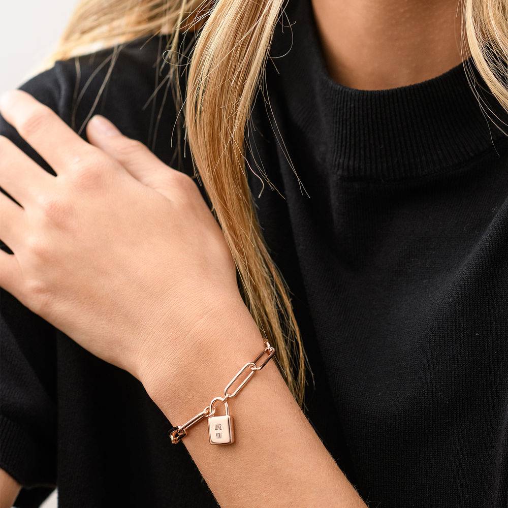 Allie Padlock Link Bracelet in Rose Gold Plating-4 product photo